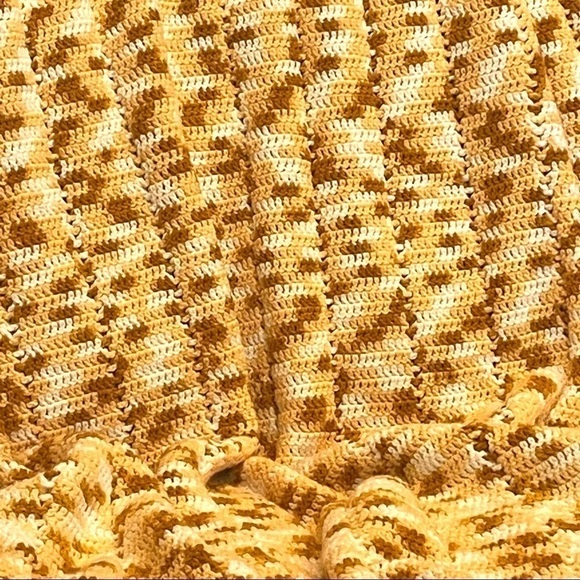Crochet Throw 96” X 70” Handmade Chunky Blanket in Yellow White Caramel Large - Picture 5 of 5